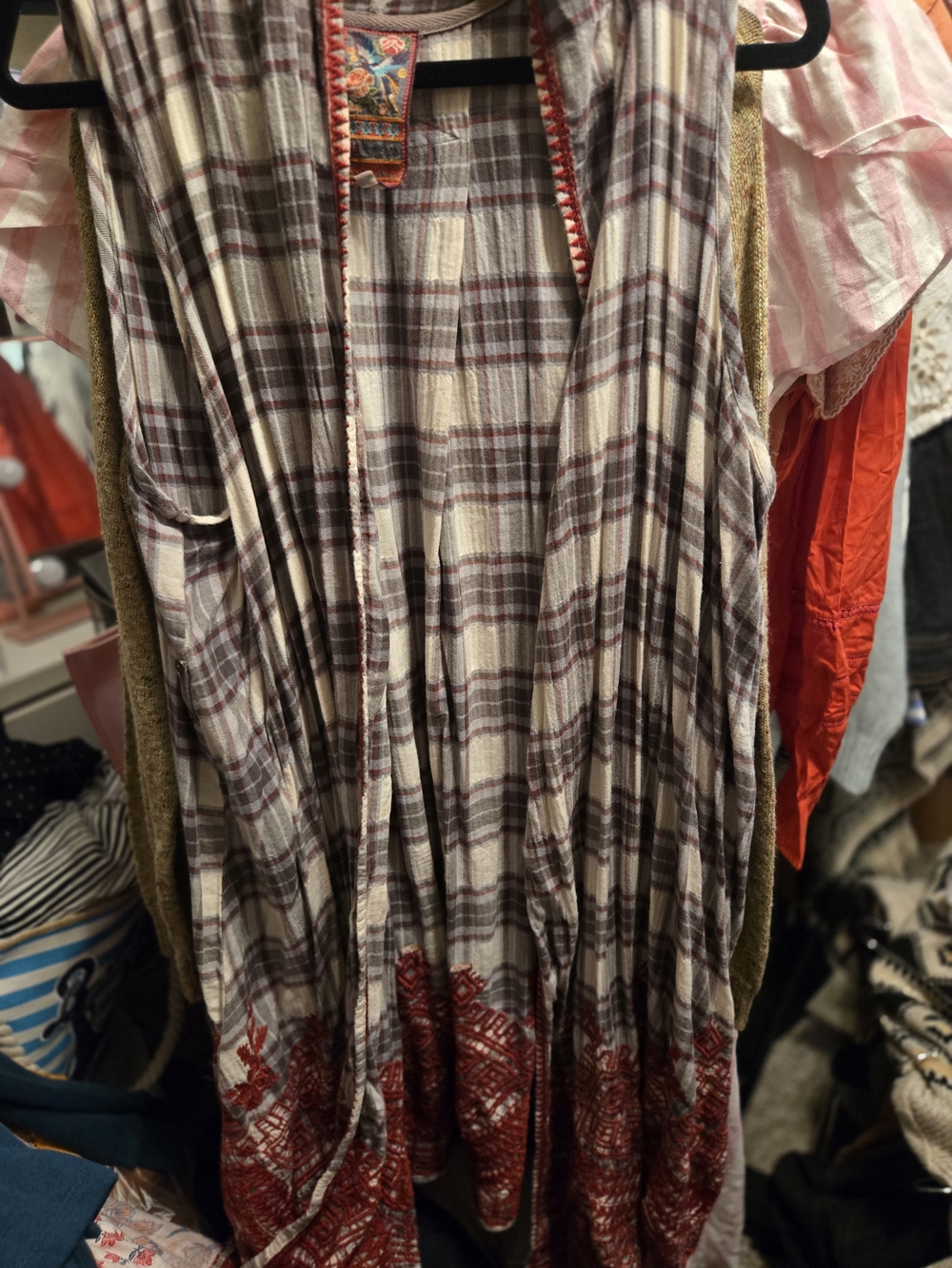 Johnny Was Plaid Vest with Multicolor Embroidered Patch